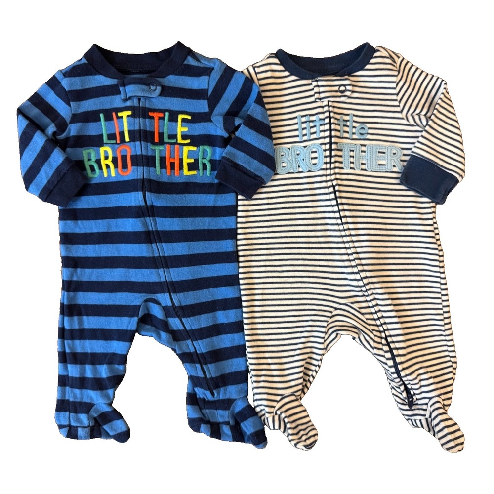 Baby Boy 0/3 Months Little Brother Footed Sleepers Outfits Zippered Sleep N Play